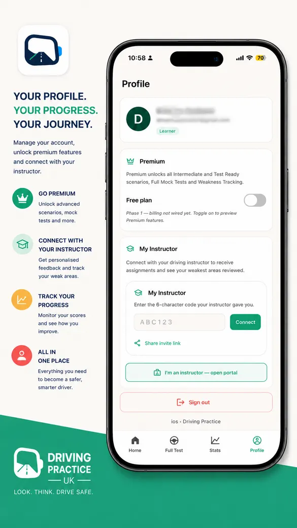 Profile screen with instructor connection
